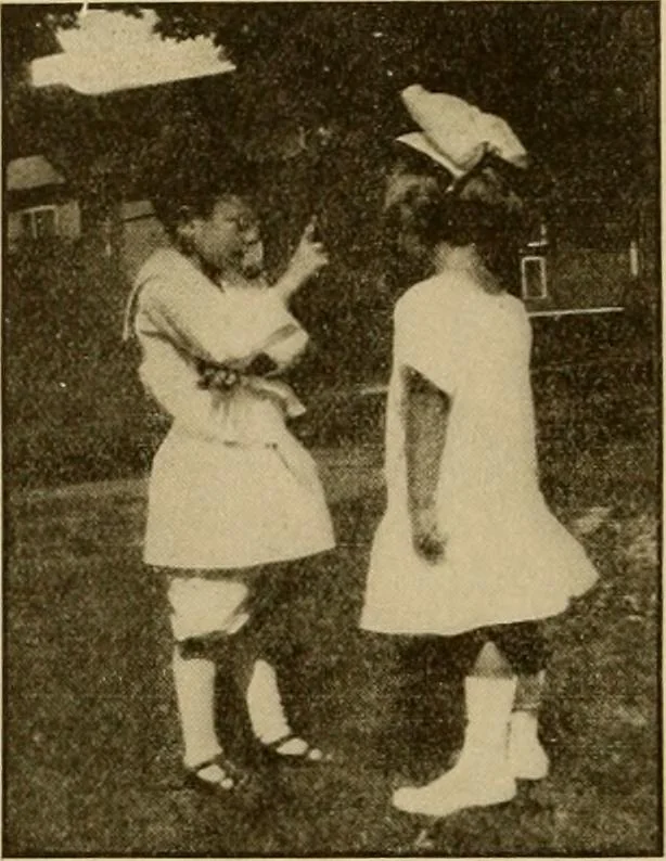 An illustration from Rhythmic action plays and dances; a book of original games and dances, arranged progressively, to Mother Goose and other action songs, with a teaching introductory; for the kindergarten, primary schools, playground and gymnasium, 1915, leaf 149
