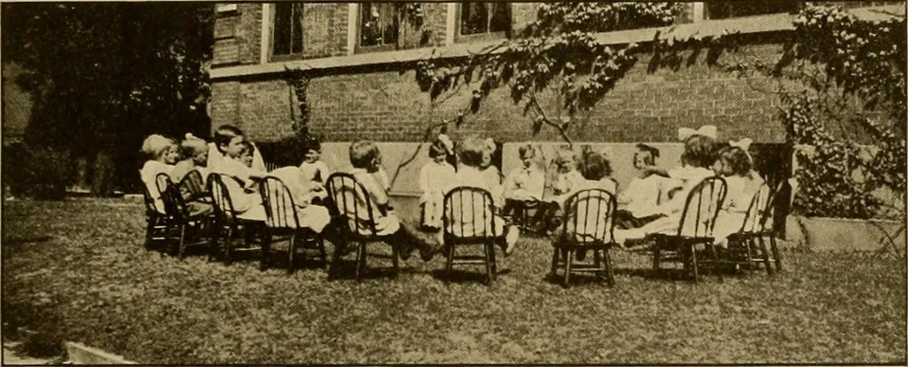 An illustration from Rhythmic action plays and dances; a book of original games and dances, arranged progressively, to Mother Goose and other action songs, with a teaching introductory; for the kindergarten, primary schools, playground and gymnasium, 1915, leaf 158