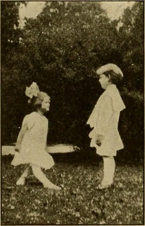 An illustration from Rhythmic action plays and dances; a book of original games and dances, arranged progressively, to Mother Goose and other action songs, with a teaching introductory; for the kindergarten, primary schools, playground and gymnasium, 1915, leaf 63