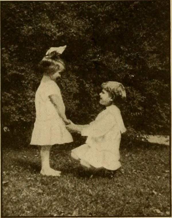 An illustration from Rhythmic action plays and dances; a book of original games and dances, arranged progressively, to Mother Goose and other action songs, with a teaching introductory; for the kindergarten, primary schools, playground and gymnasium, 1915, leaf 68