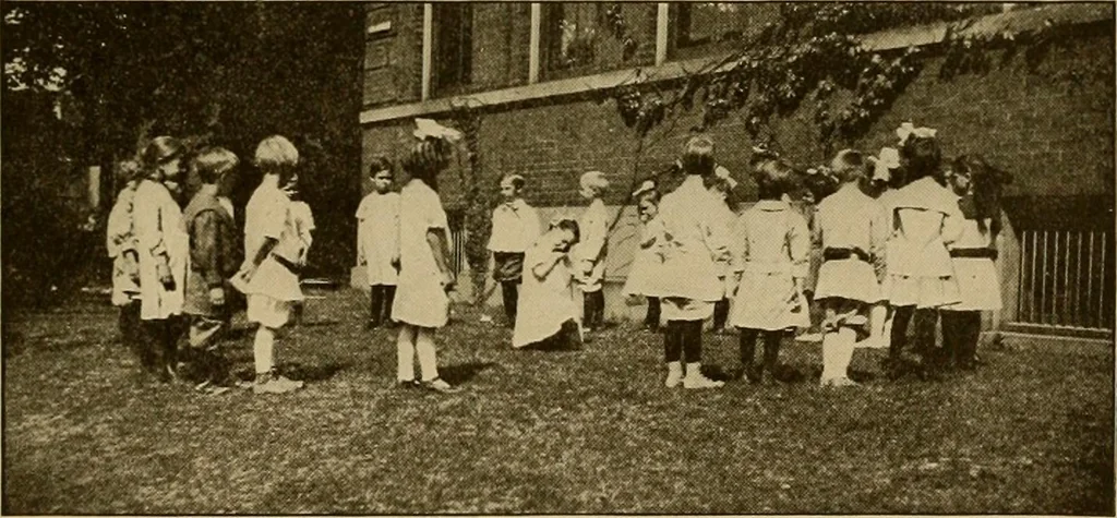 An illustration from Rhythmic action plays and dances; a book of original games and dances, arranged progressively, to Mother Goose and other action songs, with a teaching introductory; for the kindergarten, primary schools, playground and gymnasium, 1915, leaf 88