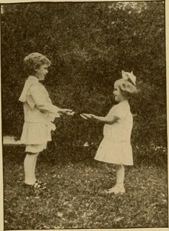 An illustration from Rhythmic action plays and dances; a book of original games and dances, arranged progressively, to Mother Goose and other action songs, with a teaching introductory; for the kindergarten, primary schools, playground and gymnasium, 1915, leaf 90