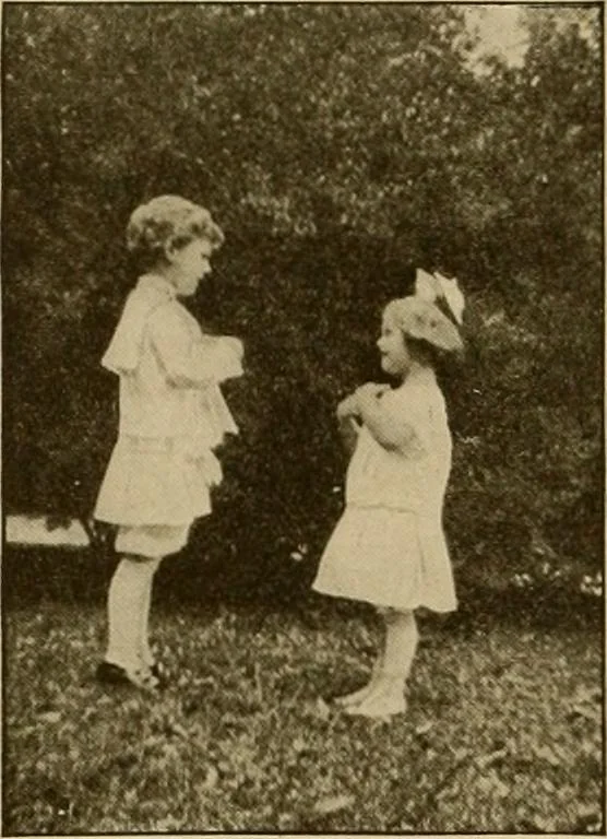 An illustration from Rhythmic action plays and dances; a book of original games and dances, arranged progressively, to Mother Goose and other action songs, with a teaching introductory; for the kindergarten, primary schools, playground and gymnasium, 1915, leaf 91