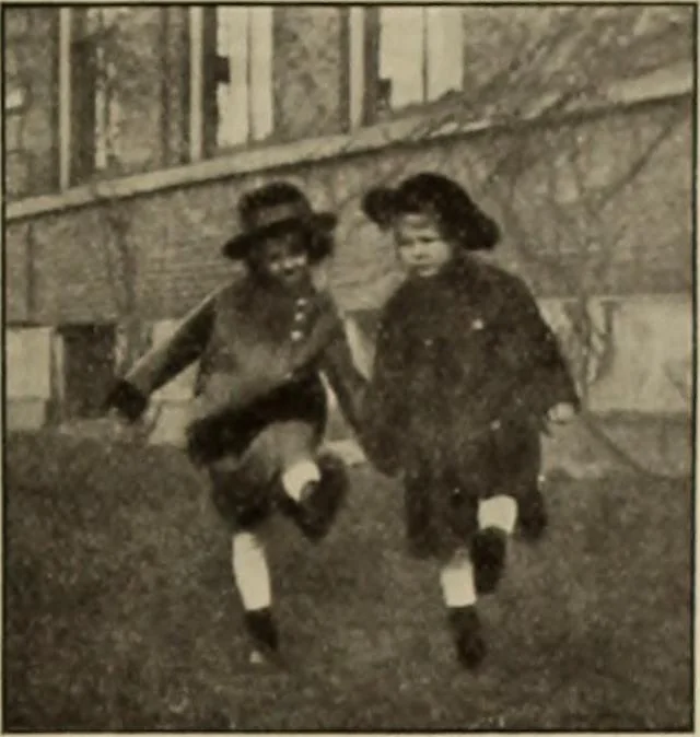 An illustration from Rhythmic action plays and dances; a book of original games and dances, arranged progressively, to Mother Goose and other action songs, with a teaching introductory; for the kindergarten, primary schools, playground and gymnasium, 1915, leaf 106