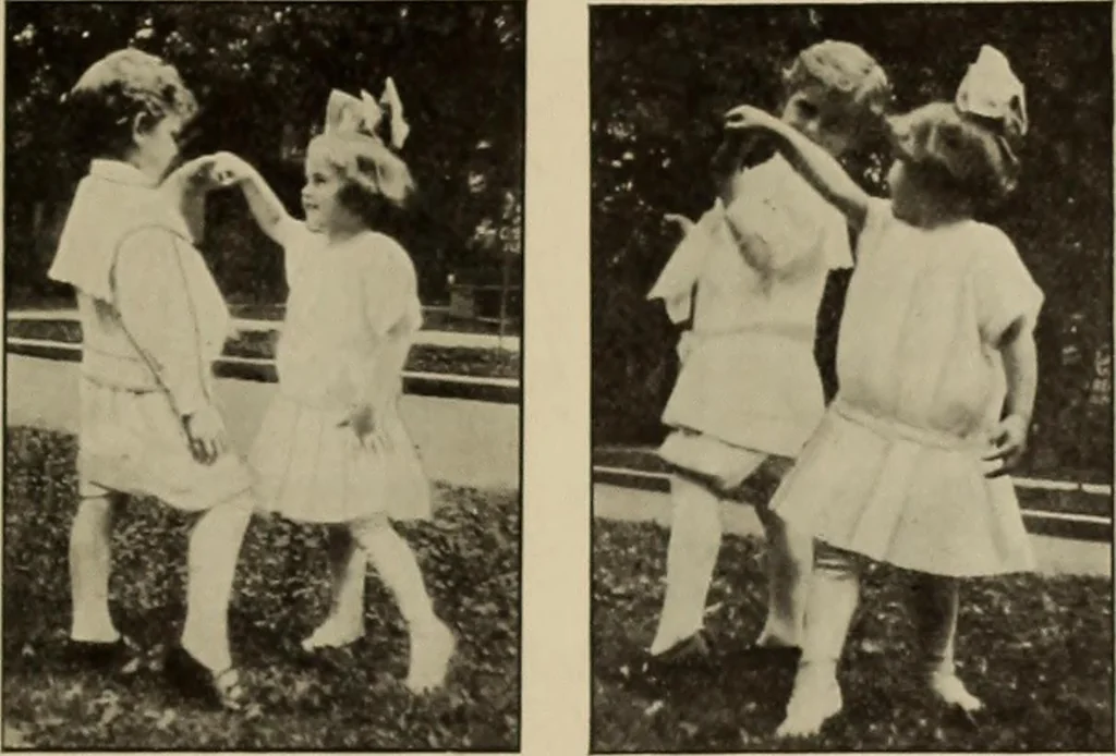 An illustration from Rhythmic action plays and dances; a book of original games and dances, arranged progressively, to Mother Goose and other action songs, with a teaching introductory; for the kindergarten, primary schools, playground and gymnasium, 1915, leaf 118