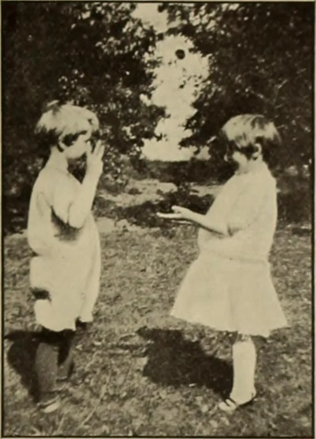 An illustration from Rhythmic action plays and dances; a book of original games and dances, arranged progressively, to Mother Goose and other action songs, with a teaching introductory; for the kindergarten, primary schools, playground and gymnasium, 1915, leaf 136