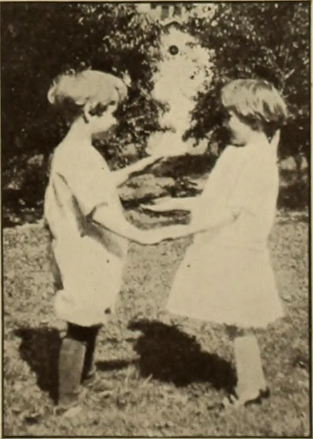 An illustration from Rhythmic action plays and dances; a book of original games and dances, arranged progressively, to Mother Goose and other action songs, with a teaching introductory; for the kindergarten, primary schools, playground and gymnasium, 1915, leaf 136