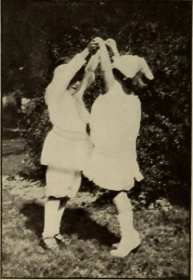 An illustration from Rhythmic action plays and dances; a book of original games and dances, arranged progressively, to Mother Goose and other action songs, with a teaching introductory; for the kindergarten, primary schools, playground and gymnasium, 1915, leaf 141