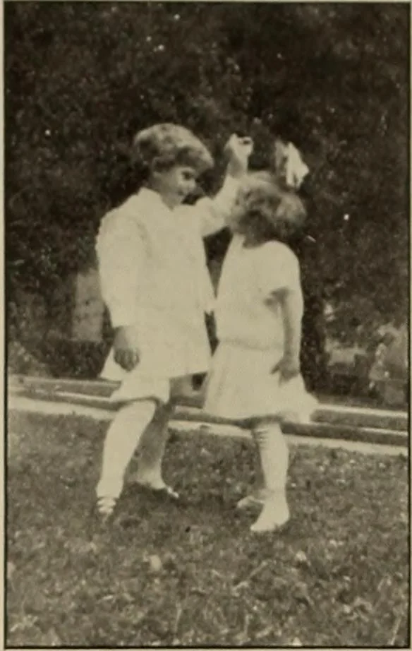 An illustration from Rhythmic action plays and dances; a book of original games and dances, arranged progressively, to Mother Goose and other action songs, with a teaching introductory; for the kindergarten, primary schools, playground and gymnasium, 1915, leaf 145