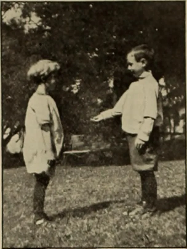 An illustration from Rhythmic action plays and dances; a book of original games and dances, arranged progressively, to Mother Goose and other action songs, with a teaching introductory; for the kindergarten, primary schools, playground and gymnasium, 1915, leaf 157