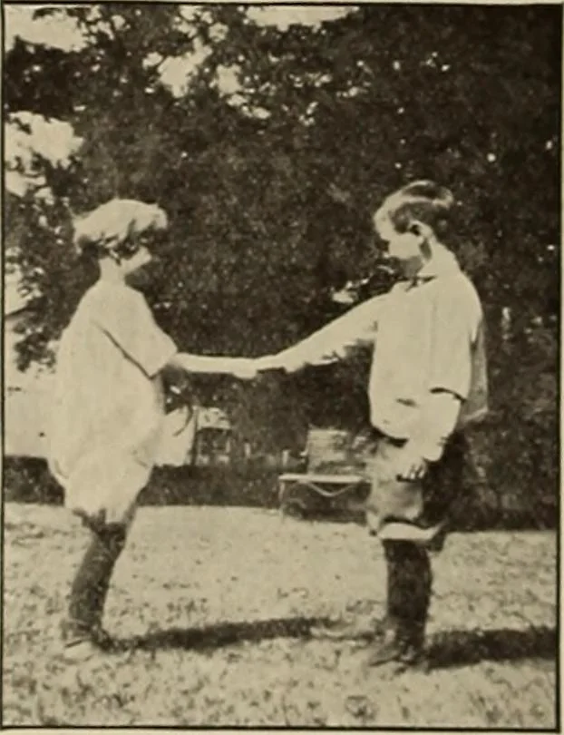 An illustration from Rhythmic action plays and dances; a book of original games and dances, arranged progressively, to Mother Goose and other action songs, with a teaching introductory; for the kindergarten, primary schools, playground and gymnasium, 1915, leaf 157
