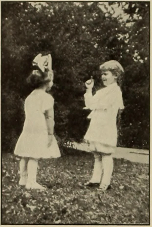 An illustration from Rhythmic action plays and dances; a book of original games and dances, arranged progressively, to Mother Goose and other action songs, with a teaching introductory; for the kindergarten, primary schools, playground and gymnasium, 1915, leaf 63