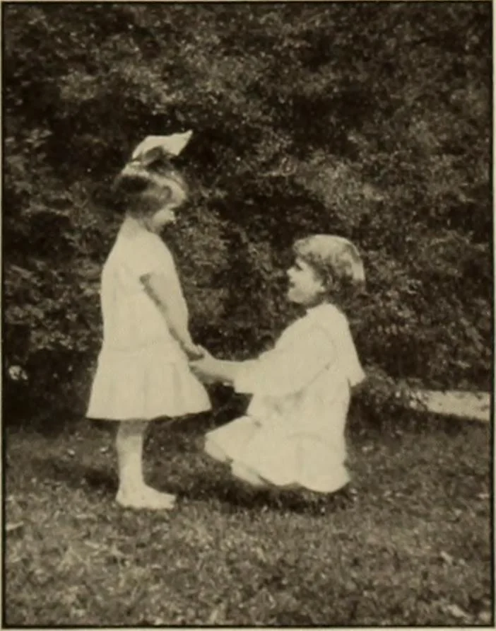 An illustration from Rhythmic action plays and dances; a book of original games and dances, arranged progressively, to Mother Goose and other action songs, with a teaching introductory; for the kindergarten, primary schools, playground and gymnasium, 1915, leaf 68