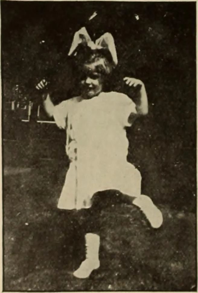 An illustration from Rhythmic action plays and dances; a book of original games and dances, arranged progressively, to Mother Goose and other action songs, with a teaching introductory; for the kindergarten, primary schools, playground and gymnasium, 1915, leaf 89