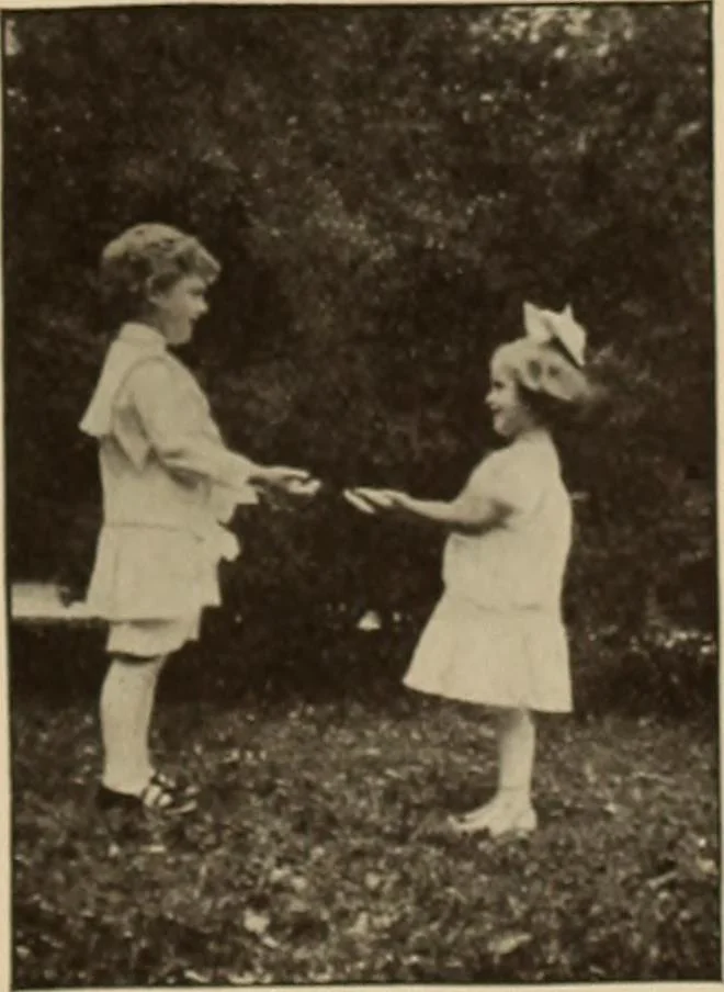 An illustration from Rhythmic action plays and dances; a book of original games and dances, arranged progressively, to Mother Goose and other action songs, with a teaching introductory; for the kindergarten, primary schools, playground and gymnasium, 1915, leaf 90