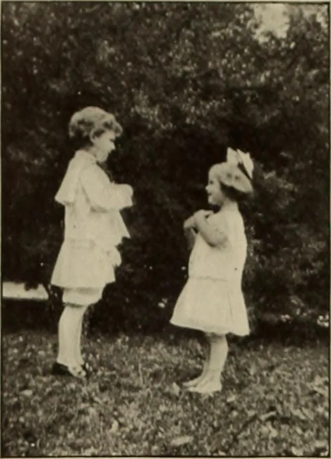 An illustration from Rhythmic action plays and dances; a book of original games and dances, arranged progressively, to Mother Goose and other action songs, with a teaching introductory; for the kindergarten, primary schools, playground and gymnasium, 1915, leaf 91