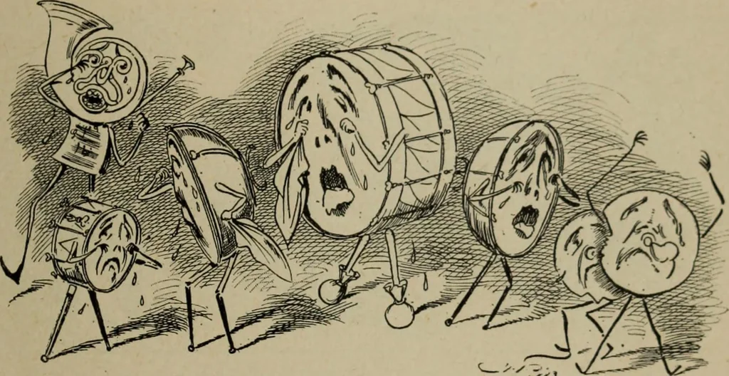 An illustration from Richard Wagner en caricatures : 130 reproductions de caricatures françaises, allemandes, anglaises, italiennes, portraits : autographes (lettre et musique) dessins originaux de J. Blass, Moloch et Tiret-Bognet, 1892, leaf 118
