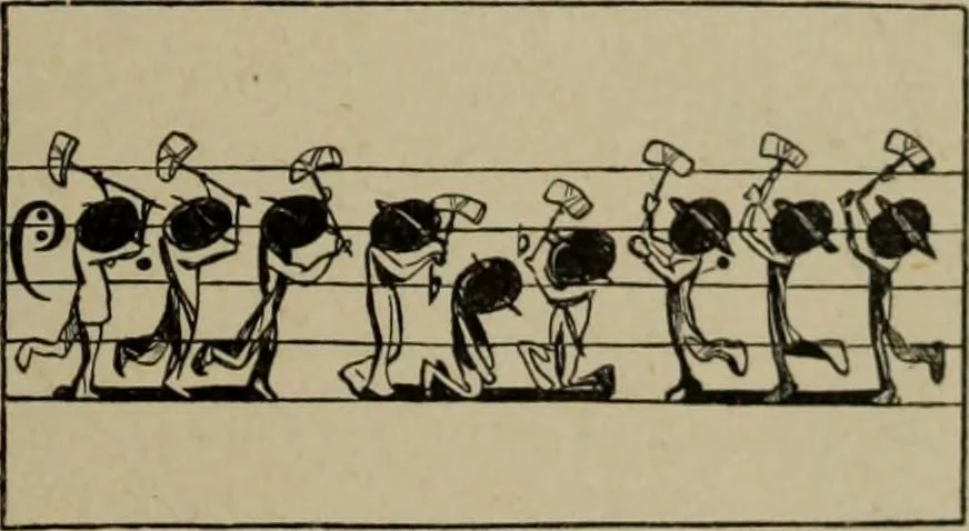 An illustration from Richard Wagner en caricatures : 130 reproductions de caricatures françaises, allemandes, anglaises, italiennes, portraits : autographes (lettre et musique) dessins originaux de J. Blass, Moloch et Tiret-Bognet, 1892, leaf 120