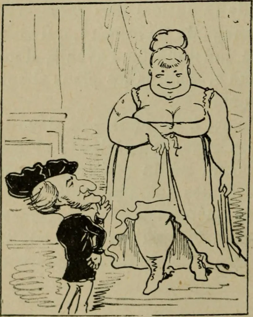 An illustration from Richard Wagner en caricatures : 130 reproductions de caricatures françaises, allemandes, anglaises, italiennes, portraits : autographes (lettre et musique) dessins originaux de J. Blass, Moloch et Tiret-Bognet, 1892, leaf 123