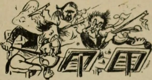 An illustration from Richard Wagner en caricatures : 130 reproductions de caricatures françaises, allemandes, anglaises, italiennes, portraits : autographes (lettre et musique) dessins originaux de J. Blass, Moloch et Tiret-Bognet, 1892, leaf 128