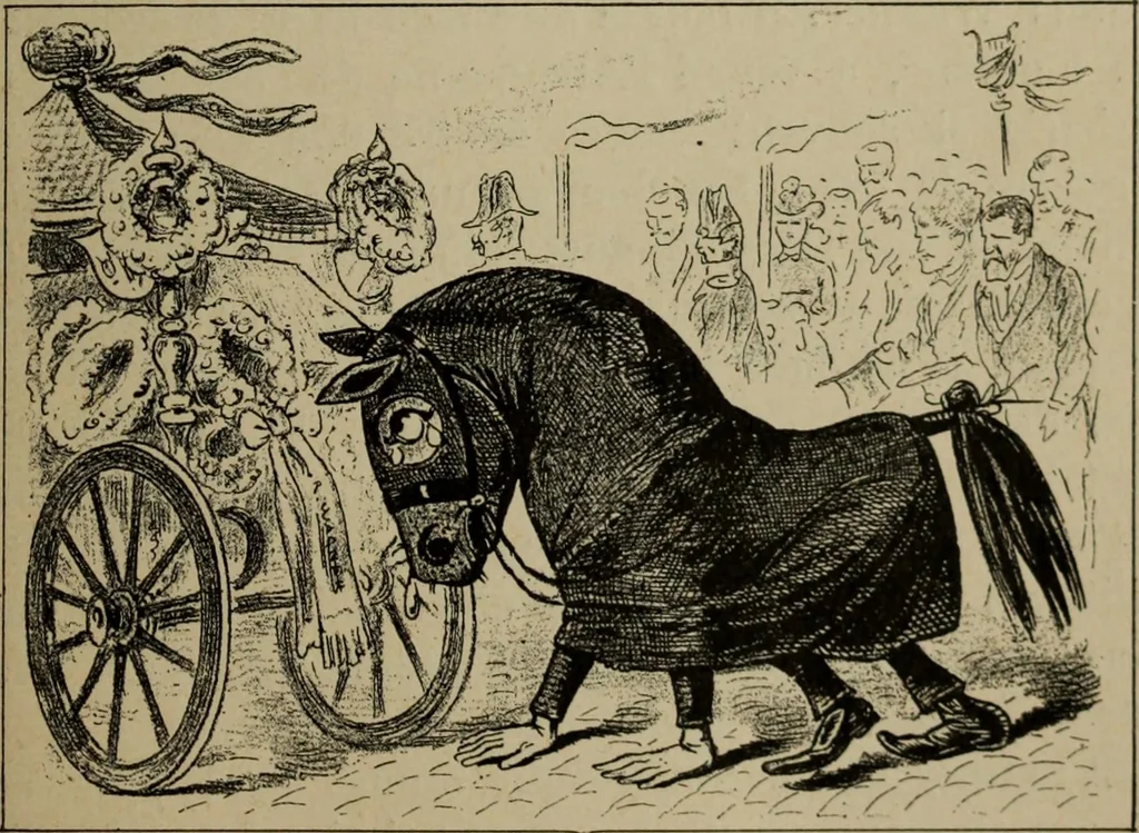An illustration from Richard Wagner en caricatures : 130 reproductions de caricatures françaises, allemandes, anglaises, italiennes, portraits : autographes (lettre et musique) dessins originaux de J. Blass, Moloch et Tiret-Bognet, 1892, leaf 138