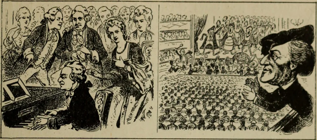 An illustration from Richard Wagner en caricatures : 130 reproductions de caricatures françaises, allemandes, anglaises, italiennes, portraits : autographes (lettre et musique) dessins originaux de J. Blass, Moloch et Tiret-Bognet, 1892, leaf 170