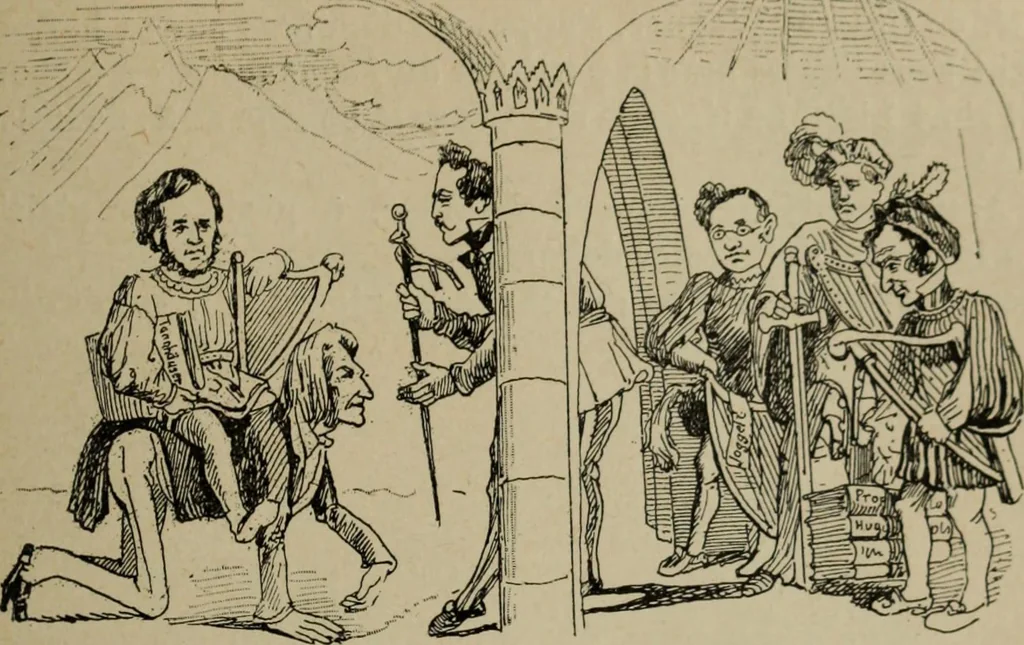 An illustration from Richard Wagner en caricatures : 130 reproductions de caricatures françaises, allemandes, anglaises, italiennes, portraits : autographes (lettre et musique) dessins originaux de J. Blass, Moloch et Tiret-Bognet, 1892, leaf 190