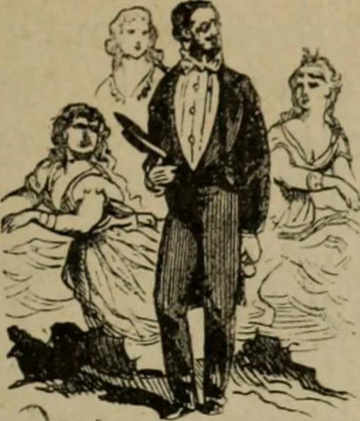 An illustration from Richard Wagner en caricatures : 130 reproductions de caricatures françaises, allemandes, anglaises, italiennes, portraits : autographes (lettre et musique) dessins originaux de J. Blass, Moloch et Tiret-Bognet, 1892, leaf 192