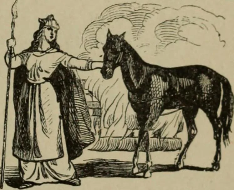 An illustration from Richard Wagner en caricatures : 130 reproductions de caricatures françaises, allemandes, anglaises, italiennes, portraits : autographes (lettre et musique) dessins originaux de J. Blass, Moloch et Tiret-Bognet, 1892, leaf 194