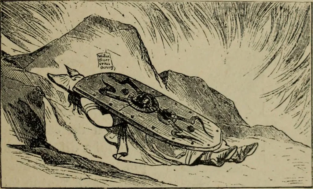 An illustration from Richard Wagner en caricatures : 130 reproductions de caricatures françaises, allemandes, anglaises, italiennes, portraits : autographes (lettre et musique) dessins originaux de J. Blass, Moloch et Tiret-Bognet, 1892, leaf 196