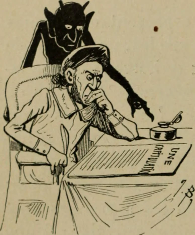 An illustration from Richard Wagner en caricatures : 130 reproductions de caricatures françaises, allemandes, anglaises, italiennes, portraits : autographes (lettre et musique) dessins originaux de J. Blass, Moloch et Tiret-Bognet, 1892, leaf 23