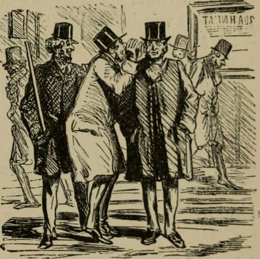 An illustration from Richard Wagner en caricatures : 130 reproductions de caricatures françaises, allemandes, anglaises, italiennes, portraits : autographes (lettre et musique) dessins originaux de J. Blass, Moloch et Tiret-Bognet, 1892, leaf 230