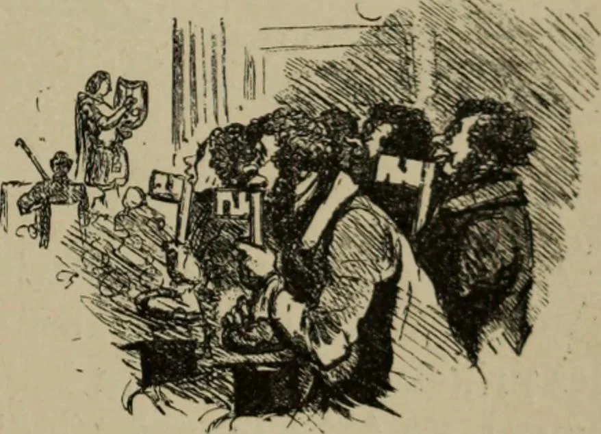 An illustration from Richard Wagner en caricatures : 130 reproductions de caricatures françaises, allemandes, anglaises, italiennes, portraits : autographes (lettre et musique) dessins originaux de J. Blass, Moloch et Tiret-Bognet, 1892, leaf 232