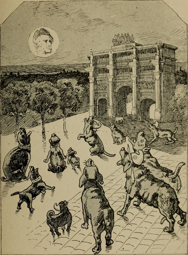 An illustration from Richard Wagner en caricatures : 130 reproductions de caricatures françaises, allemandes, anglaises, italiennes, portraits : autographes (lettre et musique) dessins originaux de J. Blass, Moloch et Tiret-Bognet, 1892, leaf 266