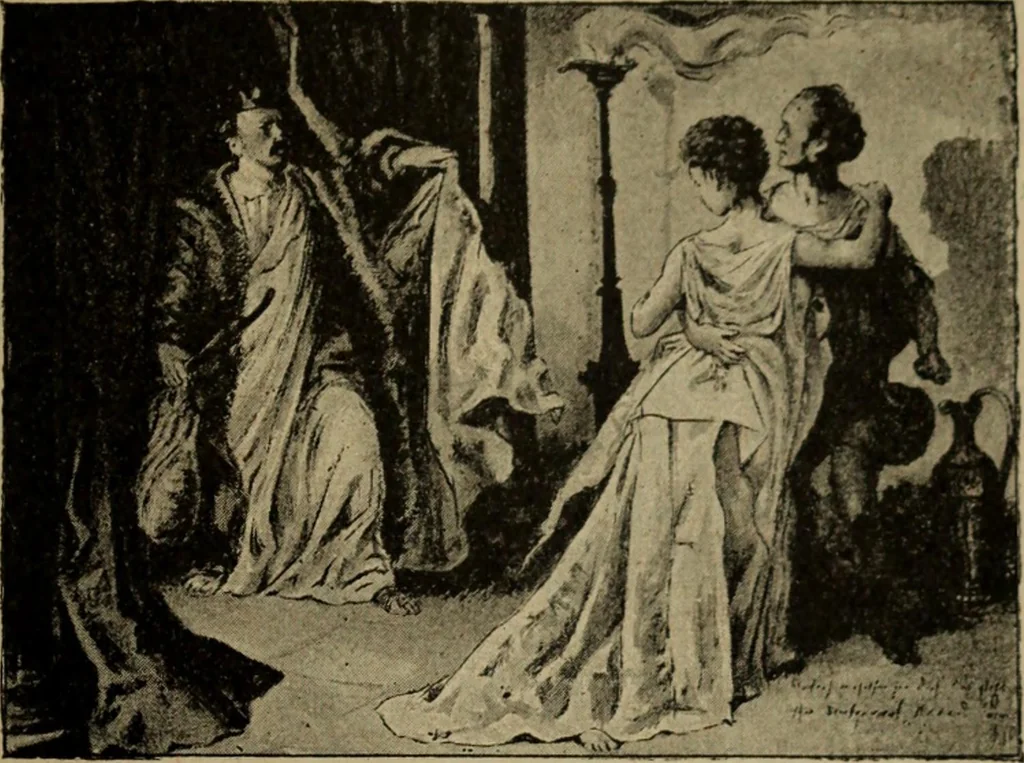 An illustration from Richard Wagner en caricatures : 130 reproductions de caricatures françaises, allemandes, anglaises, italiennes, portraits : autographes (lettre et musique) dessins originaux de J. Blass, Moloch et Tiret-Bognet, 1892, leaf 282
