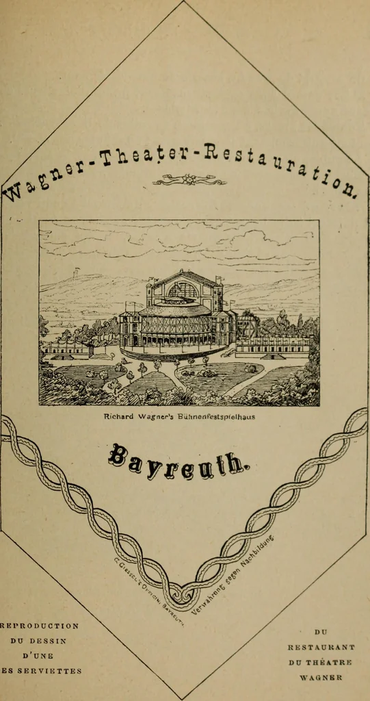 An illustration from Richard Wagner en caricatures : 130 reproductions de caricatures françaises, allemandes, anglaises, italiennes, portraits : autographes (lettre et musique) dessins originaux de J. Blass, Moloch et Tiret-Bognet, 1892, leaf 300