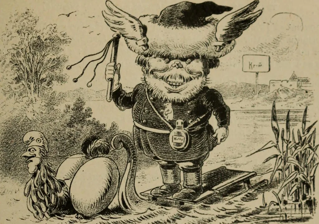 An illustration from Richard Wagner en caricatures : 130 reproductions de caricatures françaises, allemandes, anglaises, italiennes, portraits : autographes (lettre et musique) dessins originaux de J. Blass, Moloch et Tiret-Bognet, 1892, leaf 318