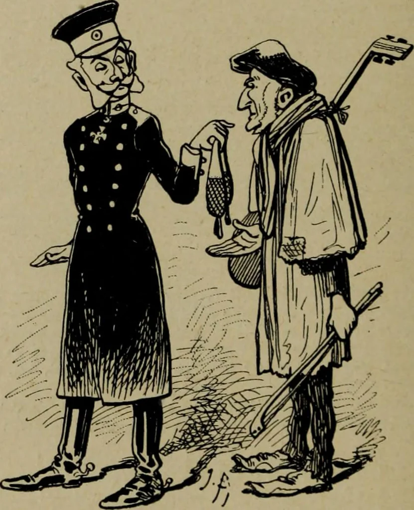 An illustration from Richard Wagner en caricatures : 130 reproductions de caricatures françaises, allemandes, anglaises, italiennes, portraits : autographes (lettre et musique) dessins originaux de J. Blass, Moloch et Tiret-Bognet, 1892, leaf 329