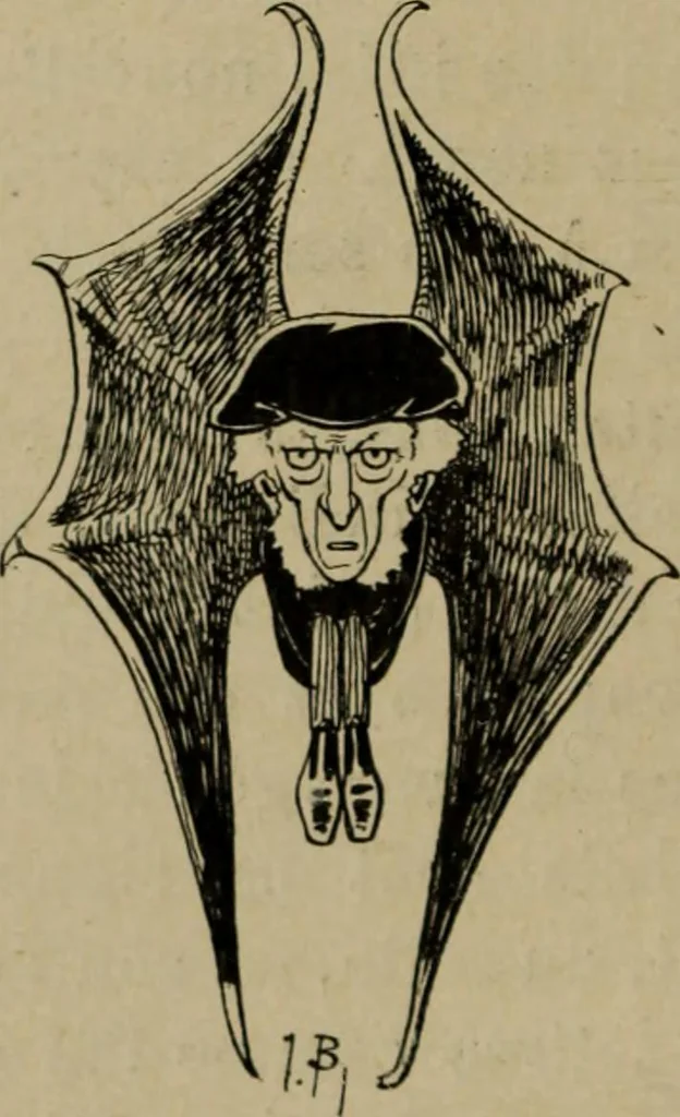 An illustration from Richard Wagner en caricatures : 130 reproductions de caricatures françaises, allemandes, anglaises, italiennes, portraits : autographes (lettre et musique) dessins originaux de J. Blass, Moloch et Tiret-Bognet, 1892, leaf 47