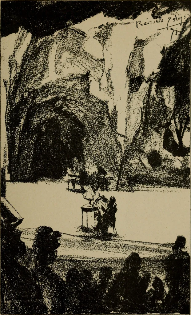 An illustration from Richard Wagner en caricatures : 130 reproductions de caricatures françaises, allemandes, anglaises, italiennes, portraits : autographes (lettre et musique) dessins originaux de J. Blass, Moloch et Tiret-Bognet, 1892, leaf 64