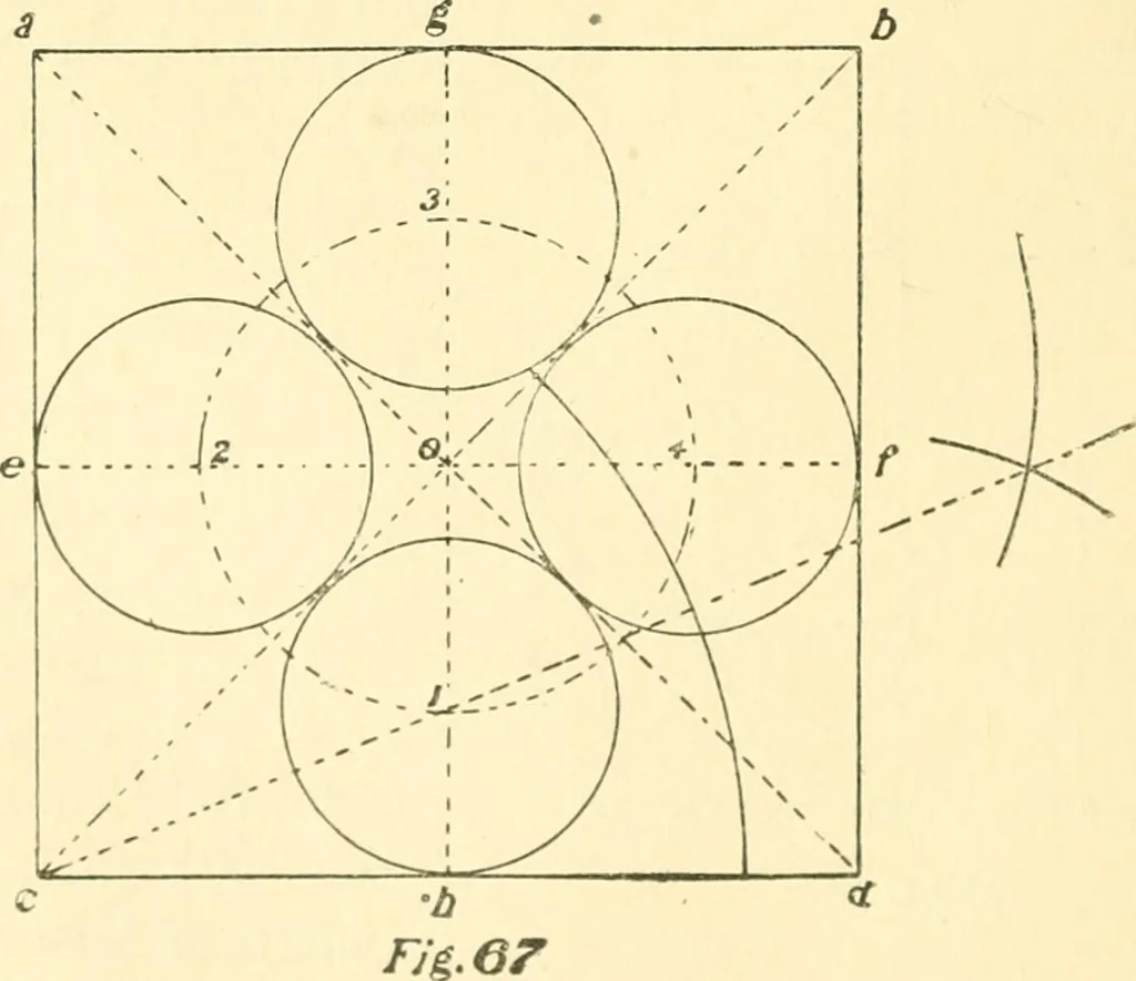 An illustration from Richey's guide and assistant for carpenters and mechanics : a work of practical information, giving almost every geometrical and practical problem likely to arise in the work of the carpenter, and quick and easy methods for their solution : the use of the steel square, etc., tables showing strength and weight of materials, methods of framing, useful recipes, etc., etc., 1894, leaf 59