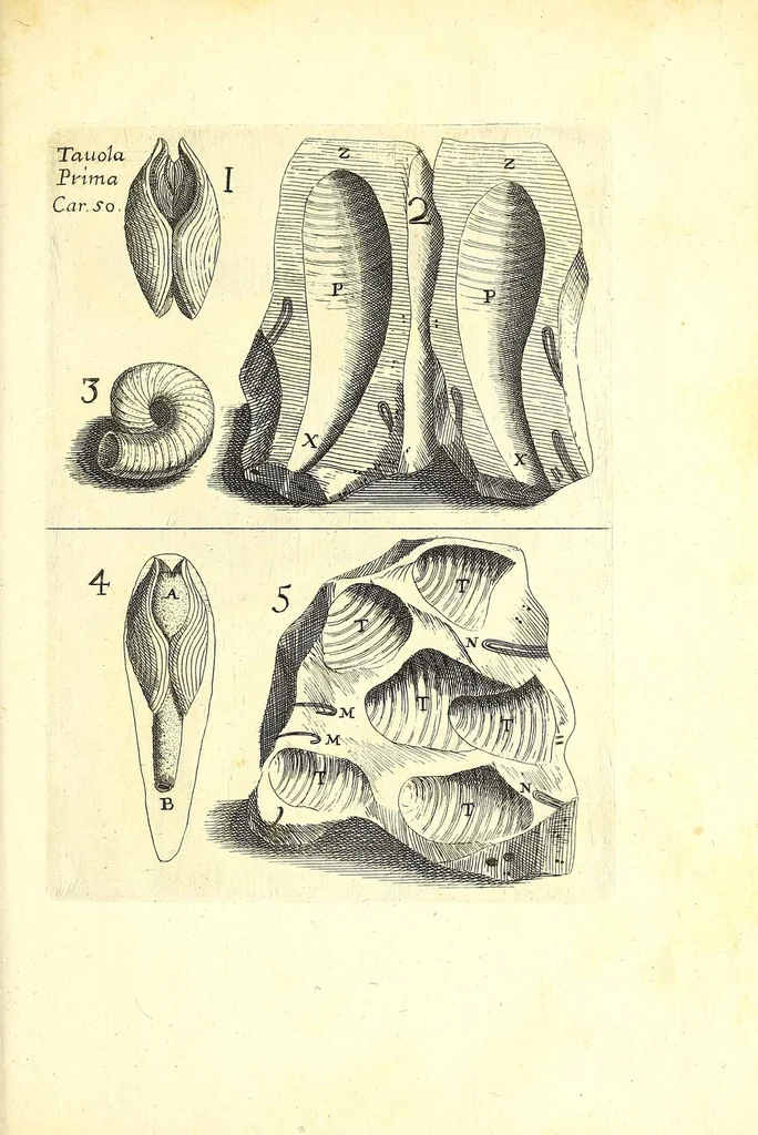 An illustration from Ricreatione dell'occhio e della mente nell'osseruation' delle Chiocciole : proposta a' curiosi delle opere della natura, 1681, leaf 655