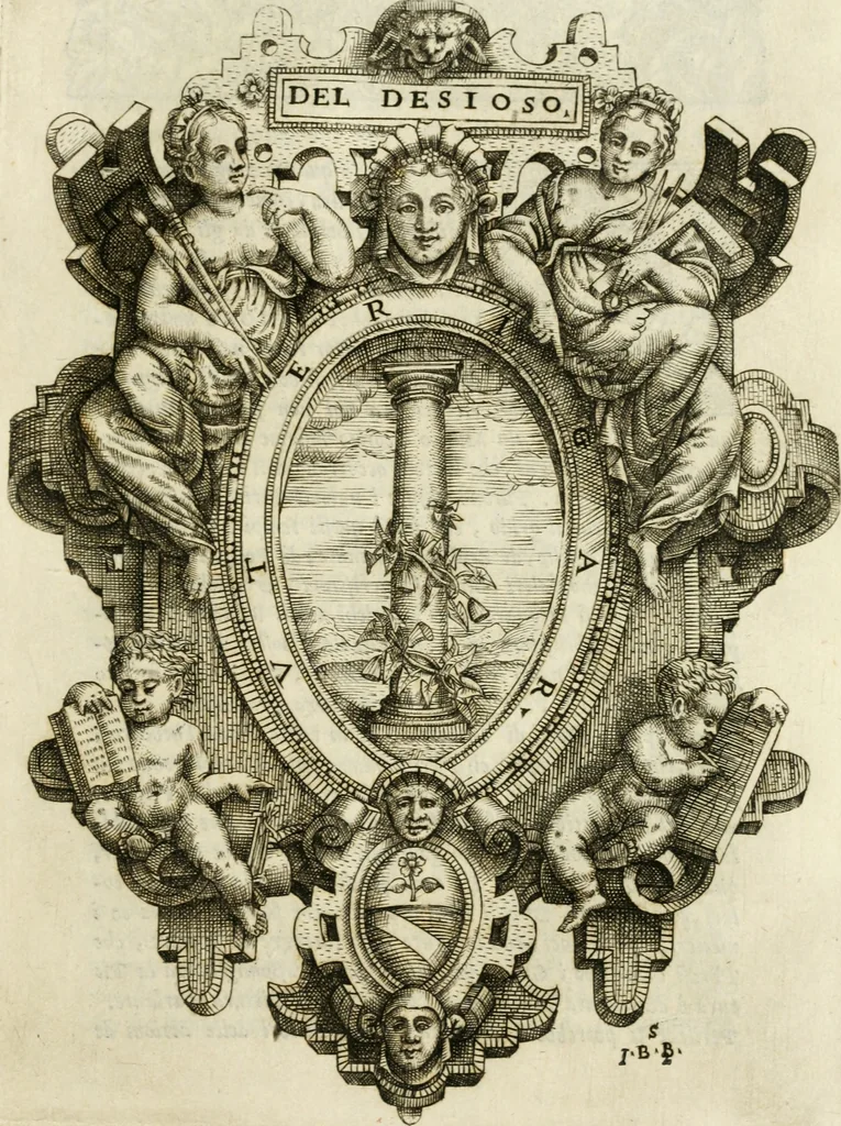 An illustration from Rime de gli Academici occvlti : con le loro imprese et discorsi, 1568, leaf 82