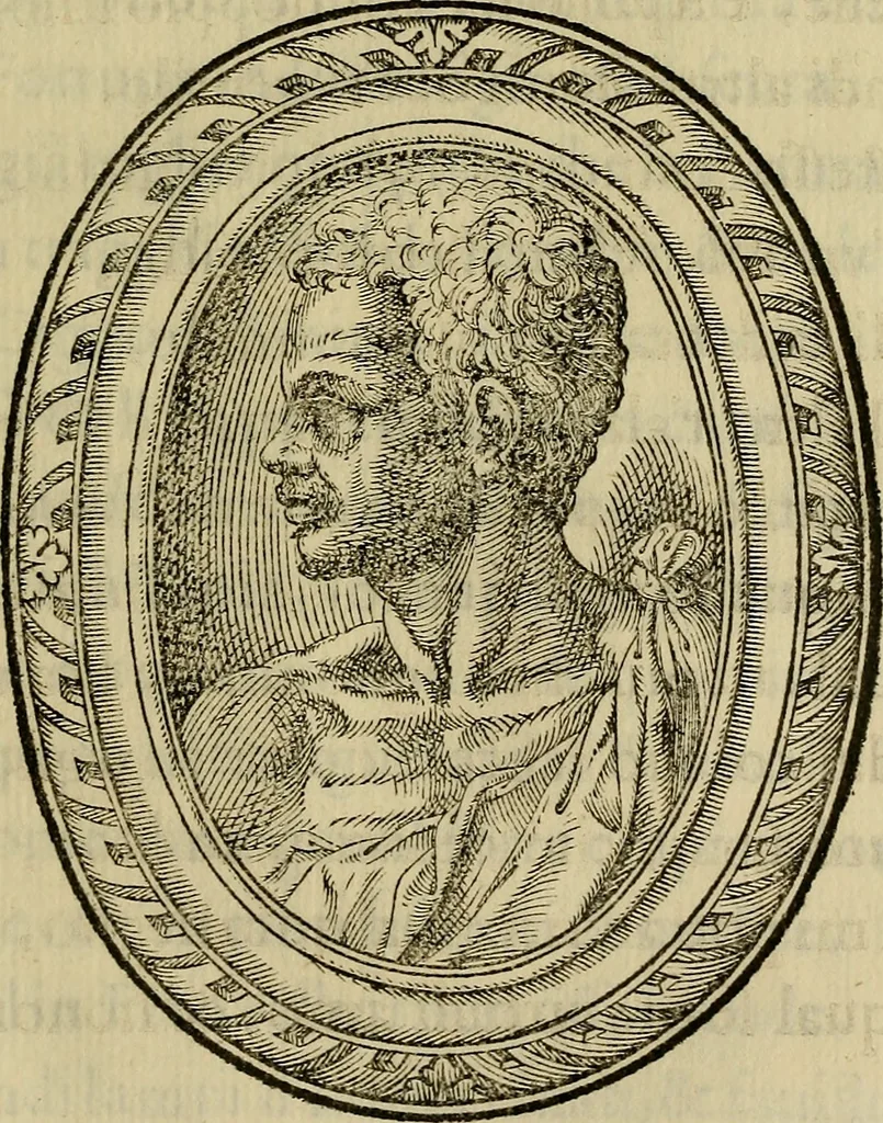 An illustration from Rime di Gio. Paolo Lomazi milanese pittore diuise in sette libri : nelle quali ad imitatione de i Grotteschi vsati da'pittori, ha cantato le lodi di Dio & de le cose sacre, di prencipi, di signori, & huomini letterati, di pittori, scoltori, & architetti : et poi studiosamente senza alcun certo ordine, e legge accoppiato insieme vari & diuersi concetti tolti da filosofi, historici, poeti, & da altri scrittori : dove si viene a dimostrare la diversità de gli studi, inclinationi, costumi, & capricci de gli huomini di qualunque stato & professione ; et però intitolate grotteschi, non solo deletteuoli per la varietà de le inuentioni, mà vtili ancora per la moralità che vi si contiene : con la vita del avttore descritta da lui stesso in rime sciolte, 1587, leaf 212