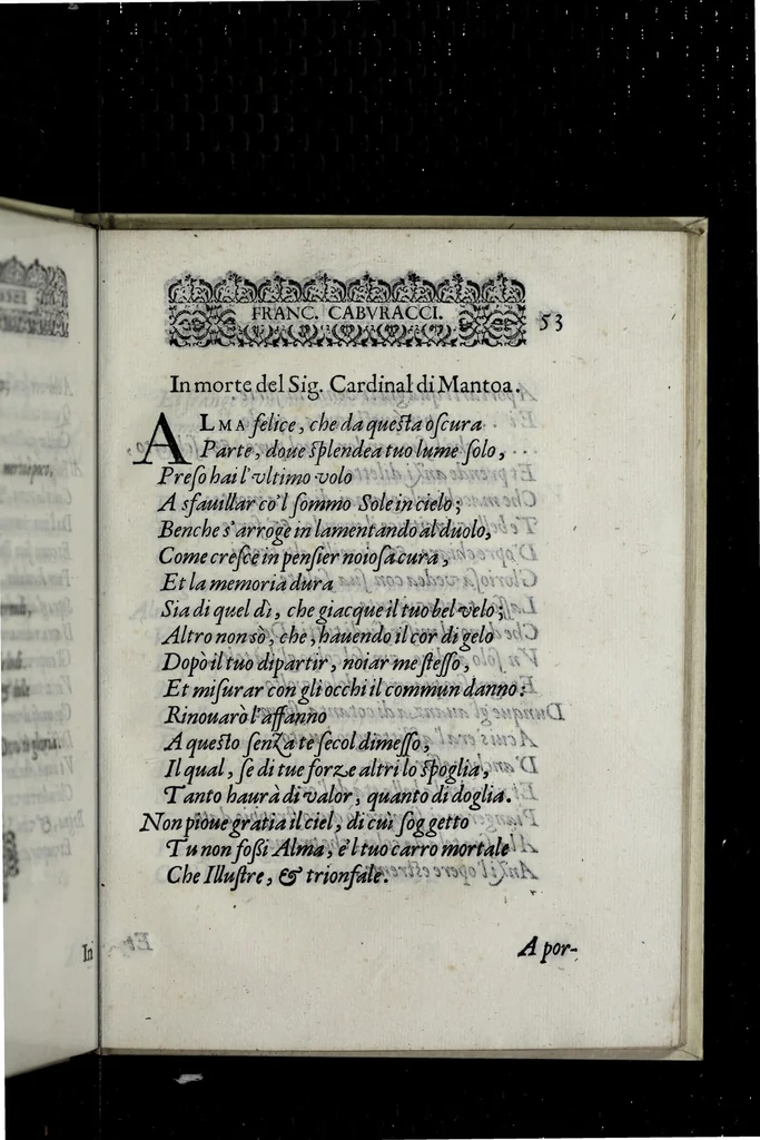 An illustration from Rime di M. Francesco Cabvracci da Immola, 1580, leaf 61