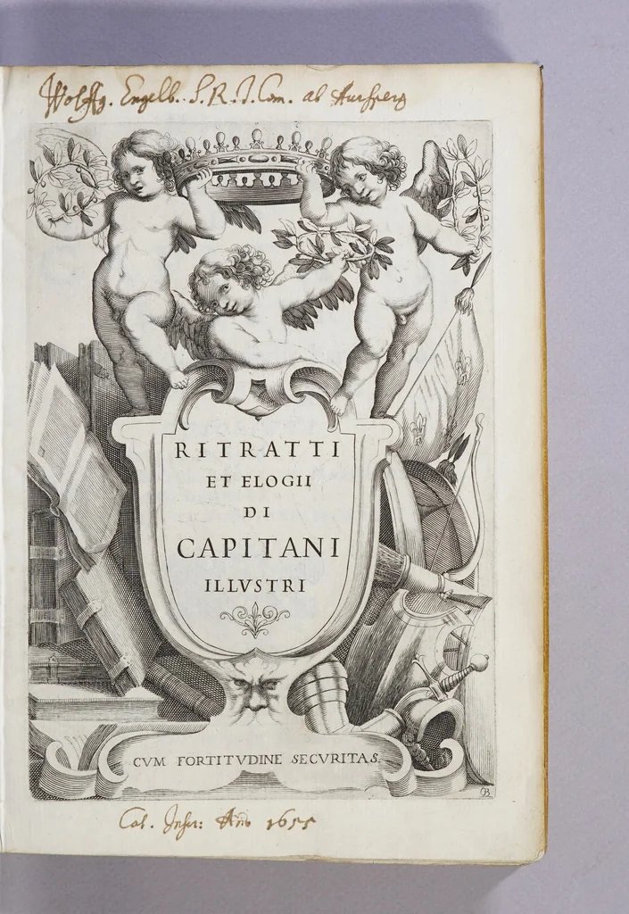 An illustration from Ritratti et elogii di capitani illustri : che ne' secoli moderni hanno gloriosamente guerreggiato., 1647, leaf 5