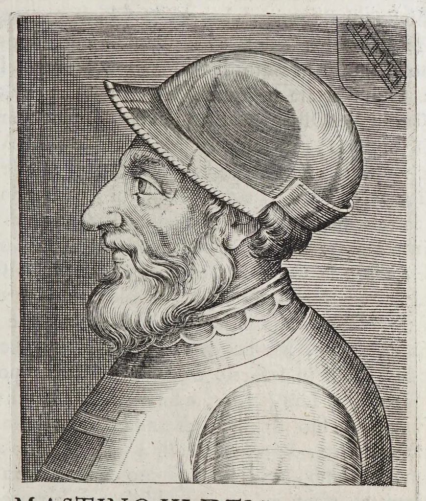 An illustration from Ritratti et elogii di capitani illustri : che ne' secoli moderni hanno gloriosamente guerreggiato., 1647, leaf 53