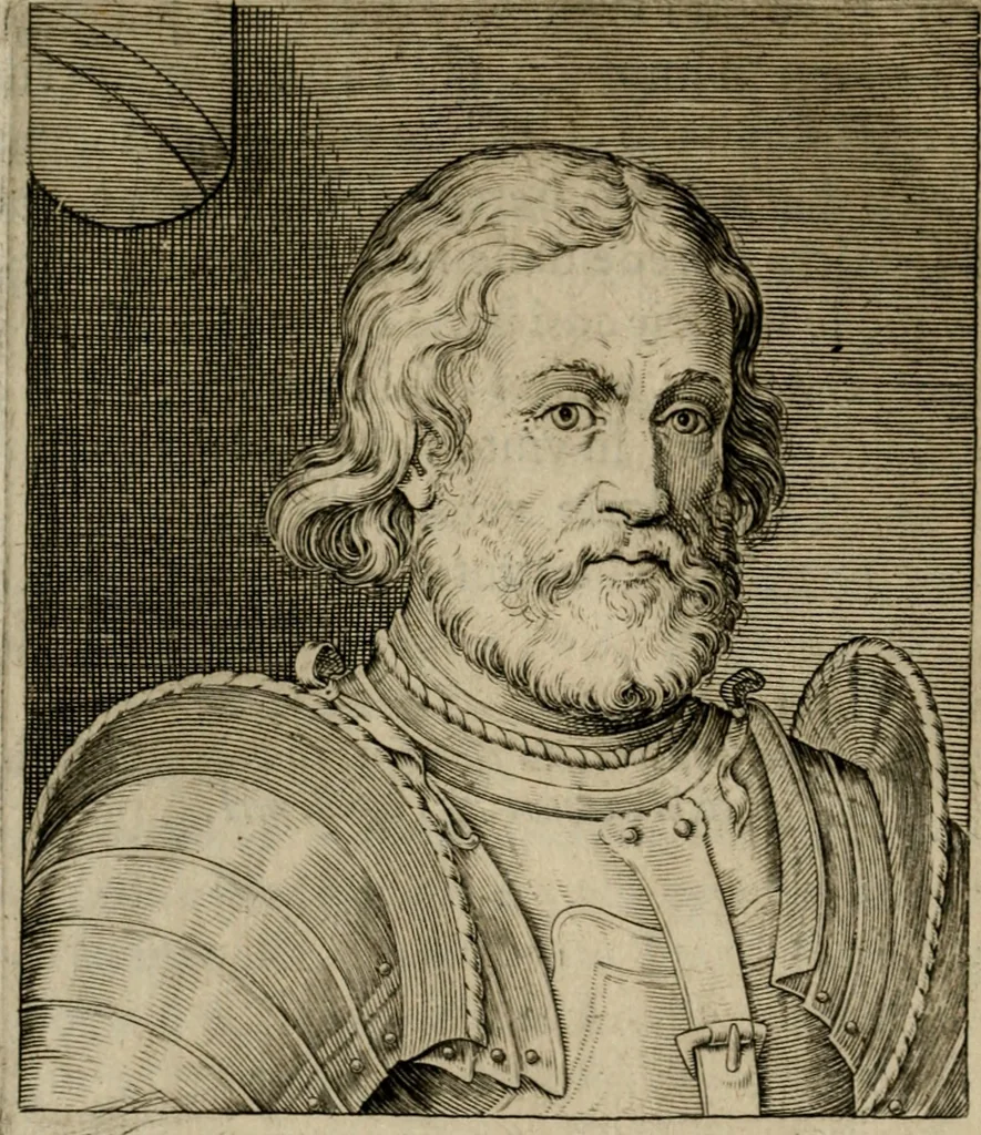 An illustration from Ritratti et elogij di capitani illustri : che ne' secoli moderni hanno gloriosamente guerreggiato, 1647, leaf 145