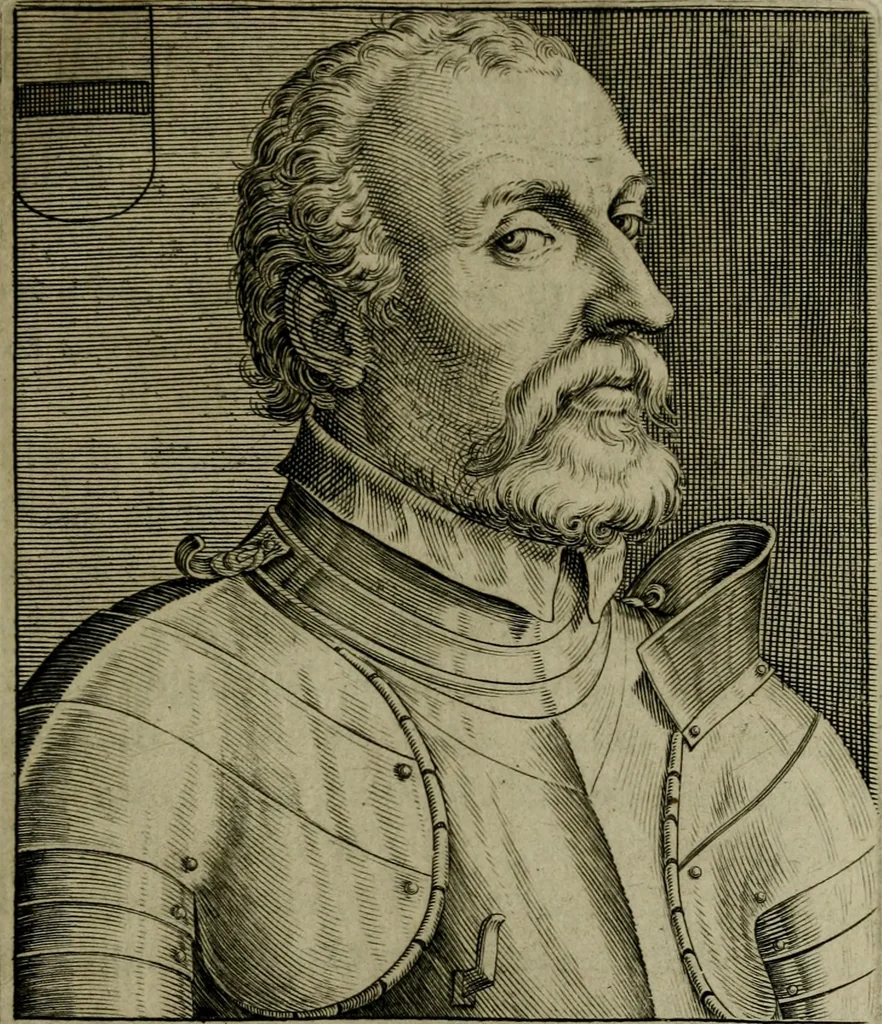 An illustration from Ritratti et elogij di capitani illustri : che ne' secoli moderni hanno gloriosamente guerreggiato, 1647, leaf 240