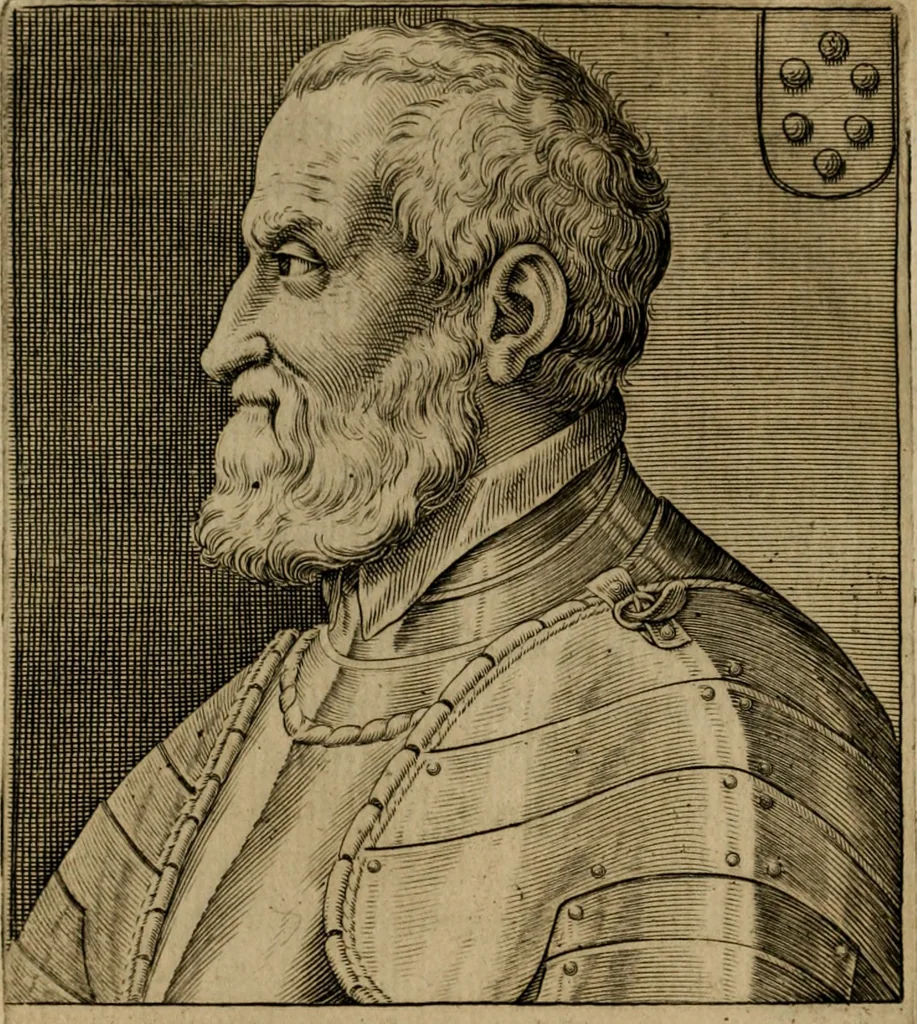 An illustration from Ritratti et elogij di capitani illustri : che ne' secoli moderni hanno gloriosamente guerreggiato, 1647, leaf 317